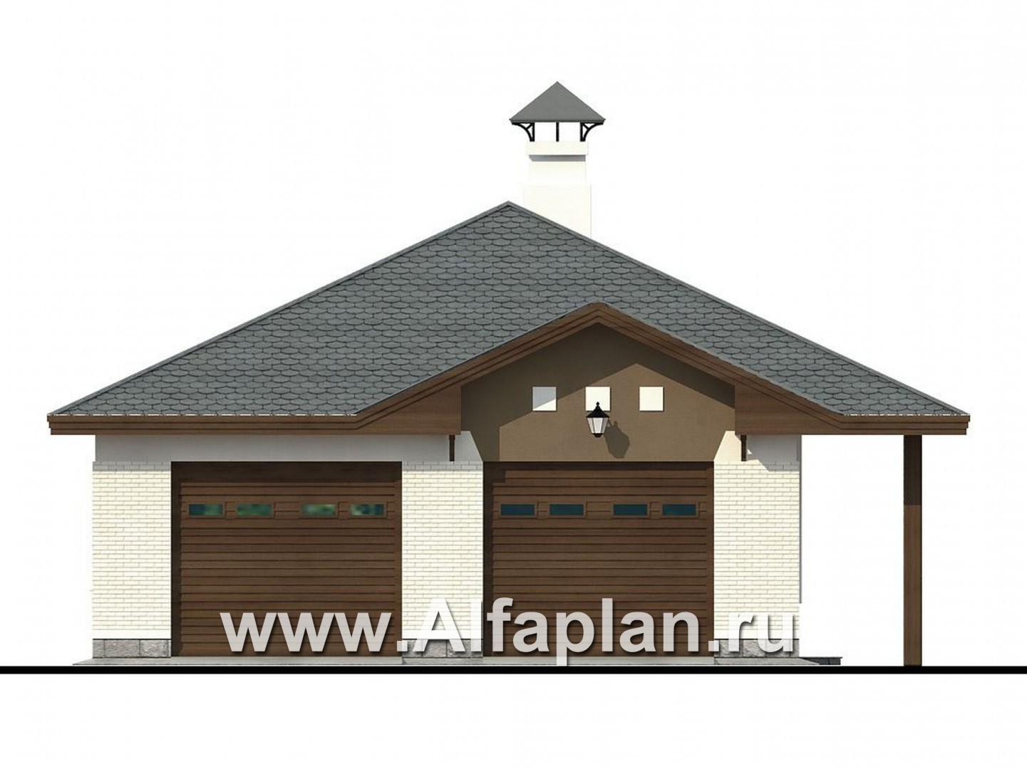 Проекты домов Альфаплан - Проект гаража на 2 авто с навесом - изображение фасада №1