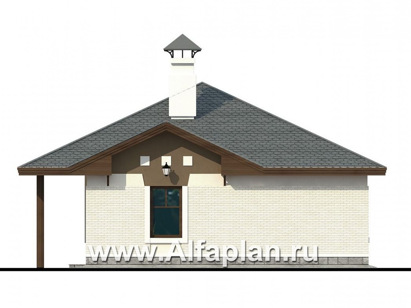 Проекты домов Альфаплан - Проект гаража на 2 авто с навесом - изображение фасада №4
