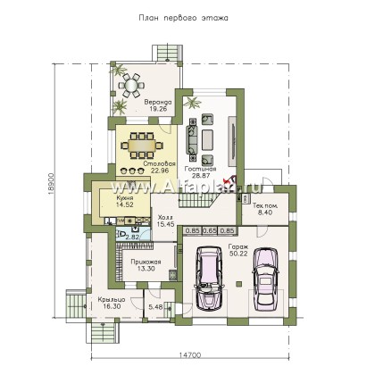 Проекты домов Альфаплан - «Эсперанса» - загородный особняк с террасой и гаражом - превью плана проекта №1