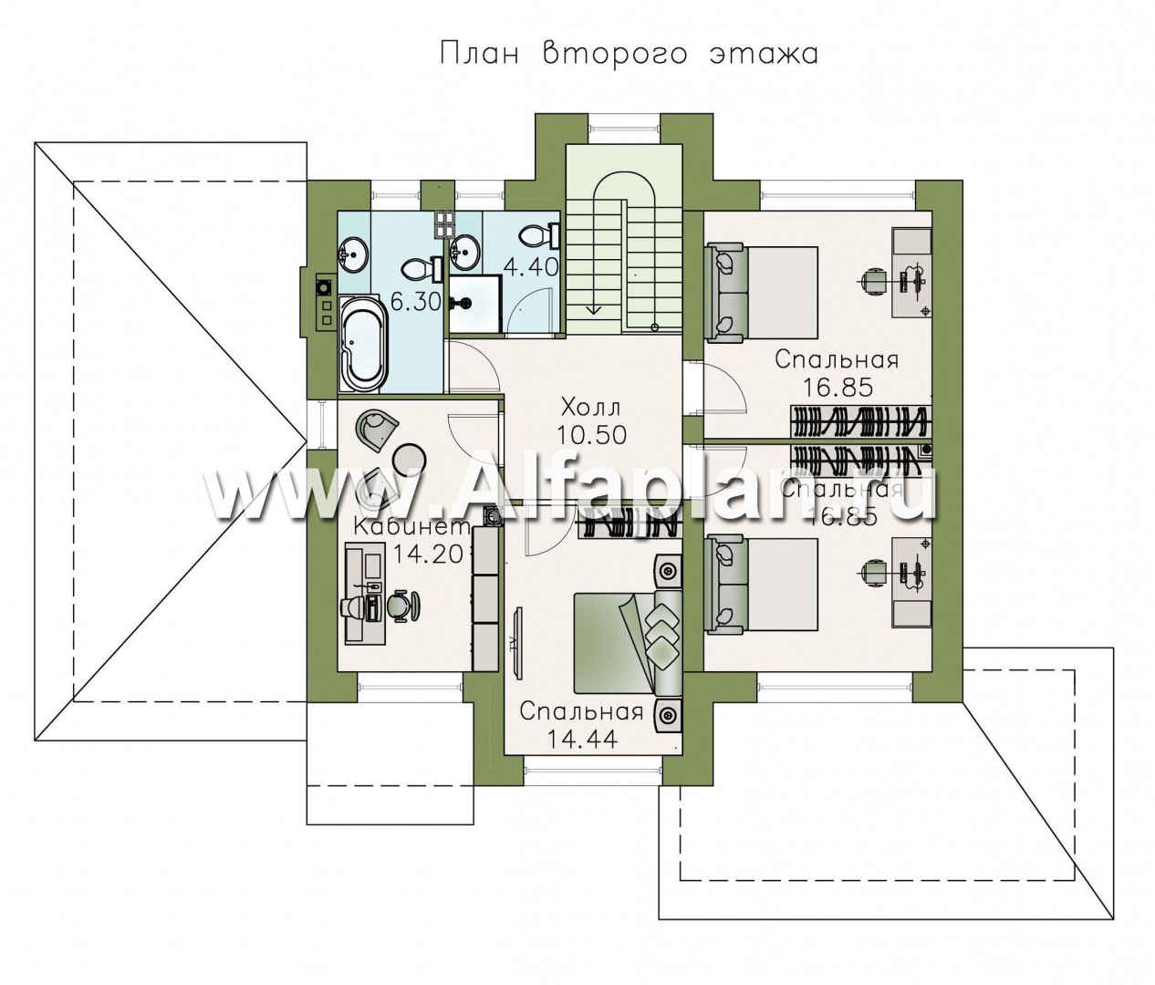 Проекты домов Альфаплан - «Светлая полоса» - современный двухэтажный коттедж - и верандой - план проекта №2