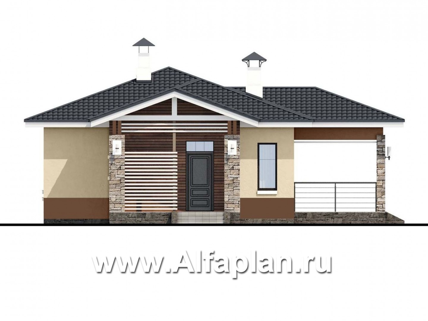 «Мелета» - проект одноэтажного дома из газобетона, 3 спальни, с террасой, в современном стиле - фасад дома