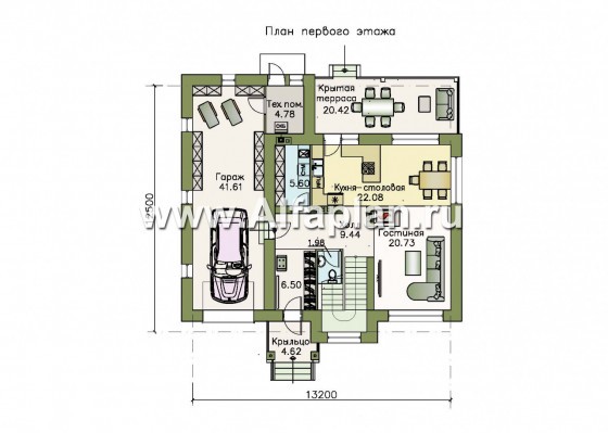 Проекты домов Альфаплан - «Приоритет» - современный экономичный дом с гаражом - превью плана проекта №1