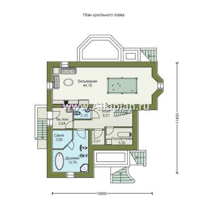 «Приорат Плюс» - проект дома с мансардой, кабинет на 1 эт, с террасой и с эркером, с биллиардной в цокольном этаже - превью план дома