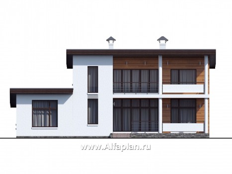«Сезанн» - современный проект двухэтажного дома с террасой и с балконом, пристройка с сауной или квартирой - превью фасада дома