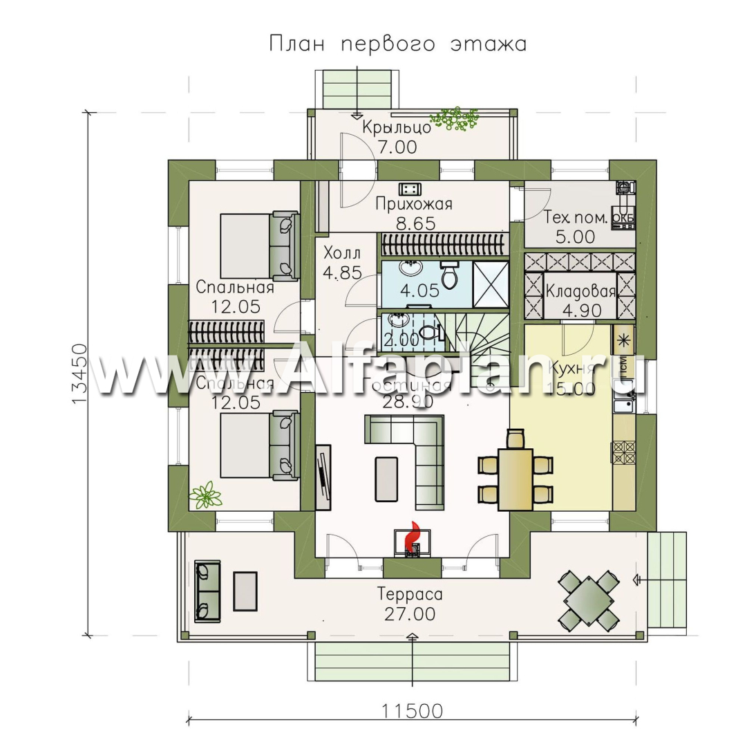 Проекты домов Альфаплан - «Моризо» - проект дома в стиле шале с четырьмя спальными комнатами - план проекта №1