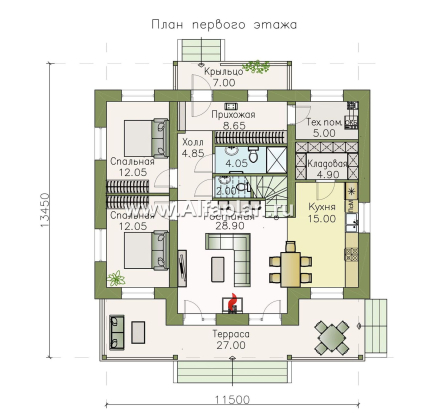 Проекты домов Альфаплан - «Моризо» - проект дома в стиле шале с четырьмя спальными комнатами - превью плана проекта №1