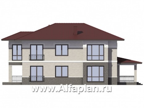 Проект двухэтажного дома из кирпича с эркером, планировка с террасой и кабинетом на 1 эт - превью фасада дома