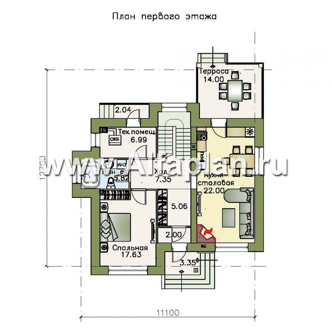 Проекты домов Альфаплан - Кирпичный дом «Прагма» для небольшой семьи - изображение плана проекта №1