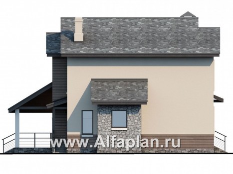 «Прагма» - проект двухэтажного дома с террасой, высокая гостиная с камином, в современном стиле - превью фасада дома