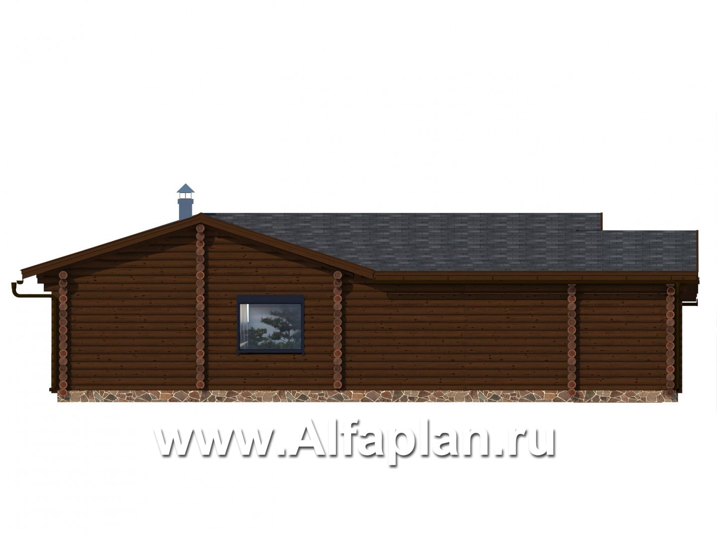 Проекты домов Альфаплан - Бревенчатый дом для отдыха с большой террасой - изображение фасада №3