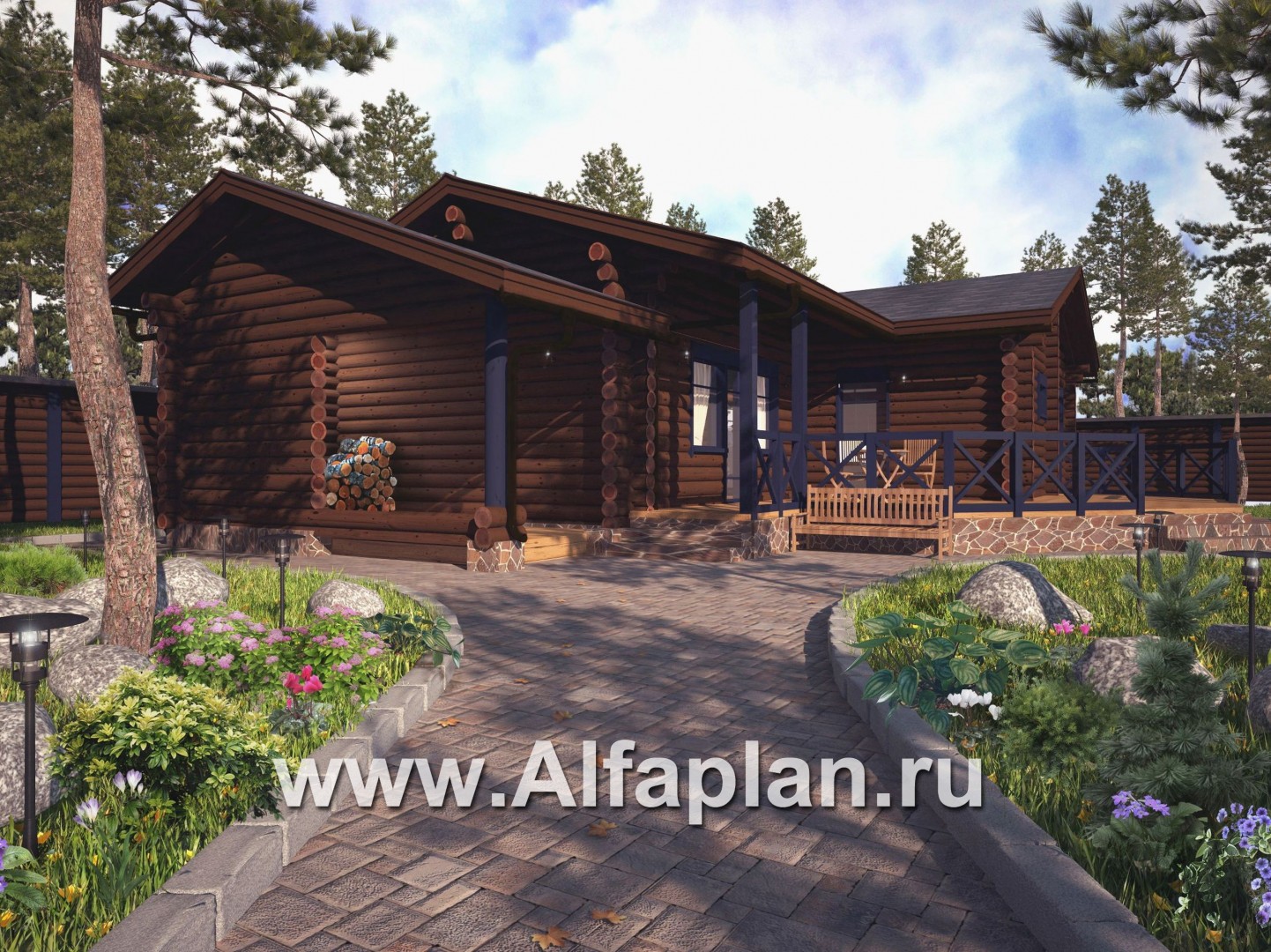 Проекты домов Альфаплан - Бревенчатый дом для отдыха с большой террасой - дополнительное изображение №1