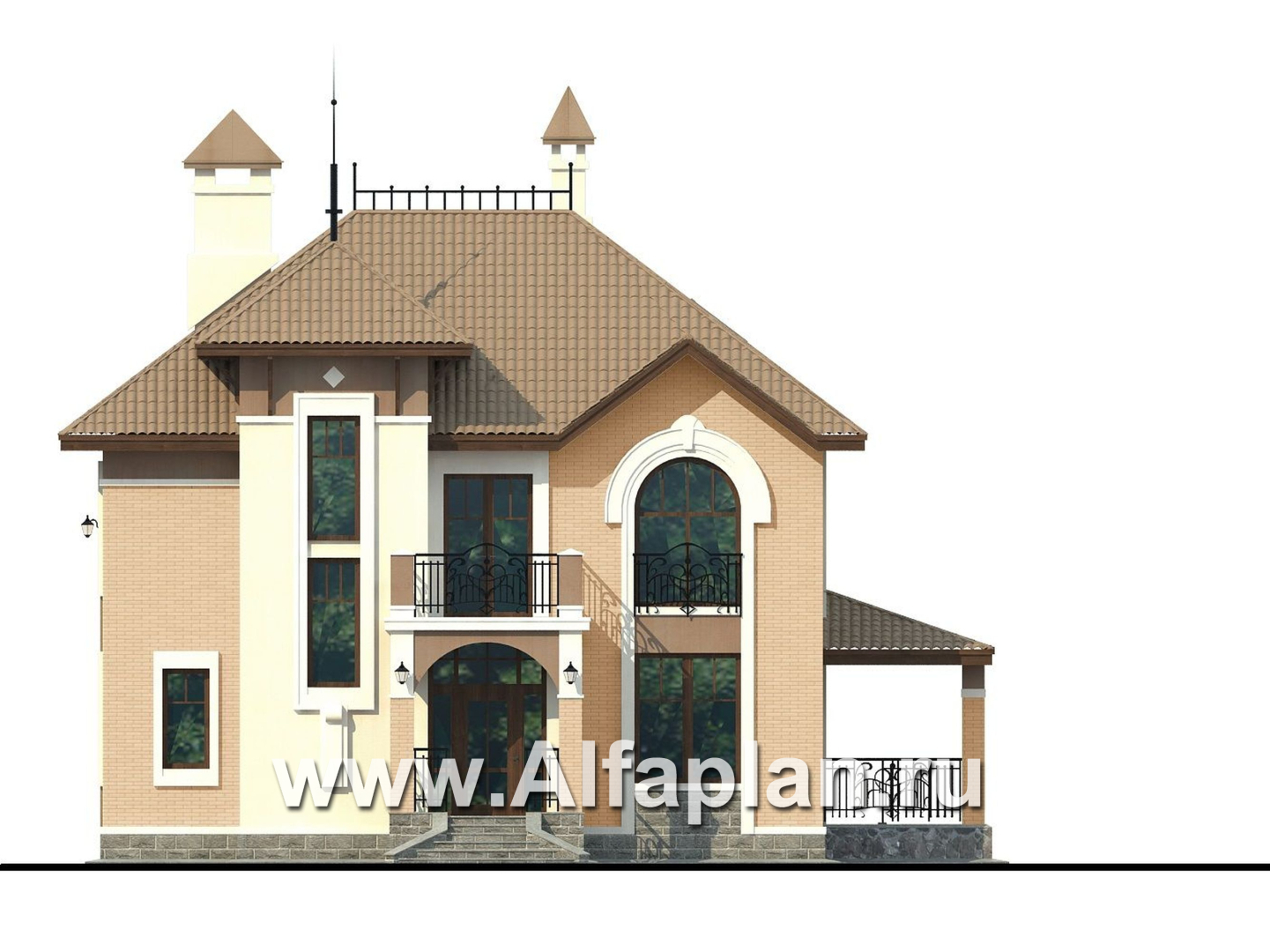 «Разумовский» - проект двухэтажного дома, с террасой, с балконом, в стиле модерн - фасад дома