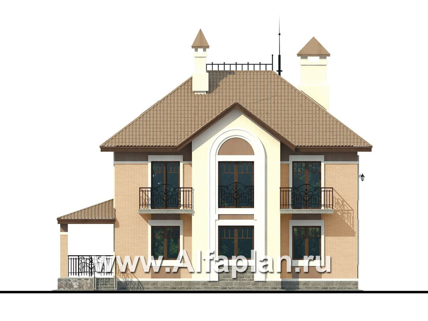 «Разумовский» - проект двухэтажного дома, с террасой, с балконом, в стиле модерн - фасад дома