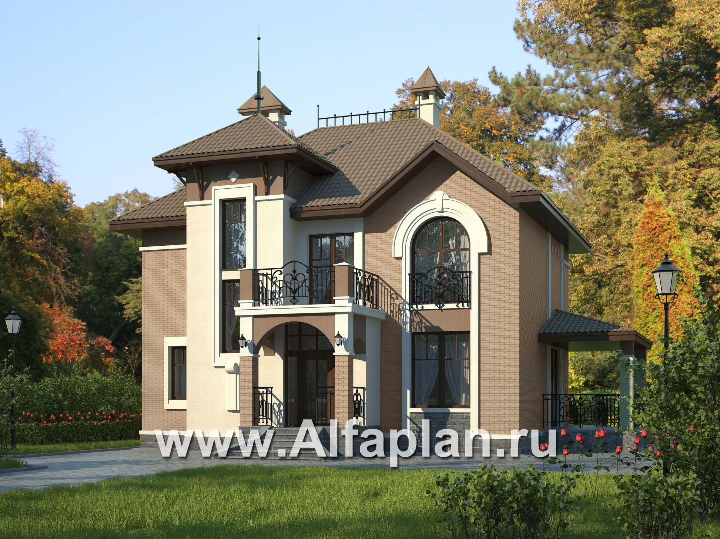 «Разумовский» - проект двухэтажного дома, с террасой, с балконом, в стиле модерн - дизайн дома №1