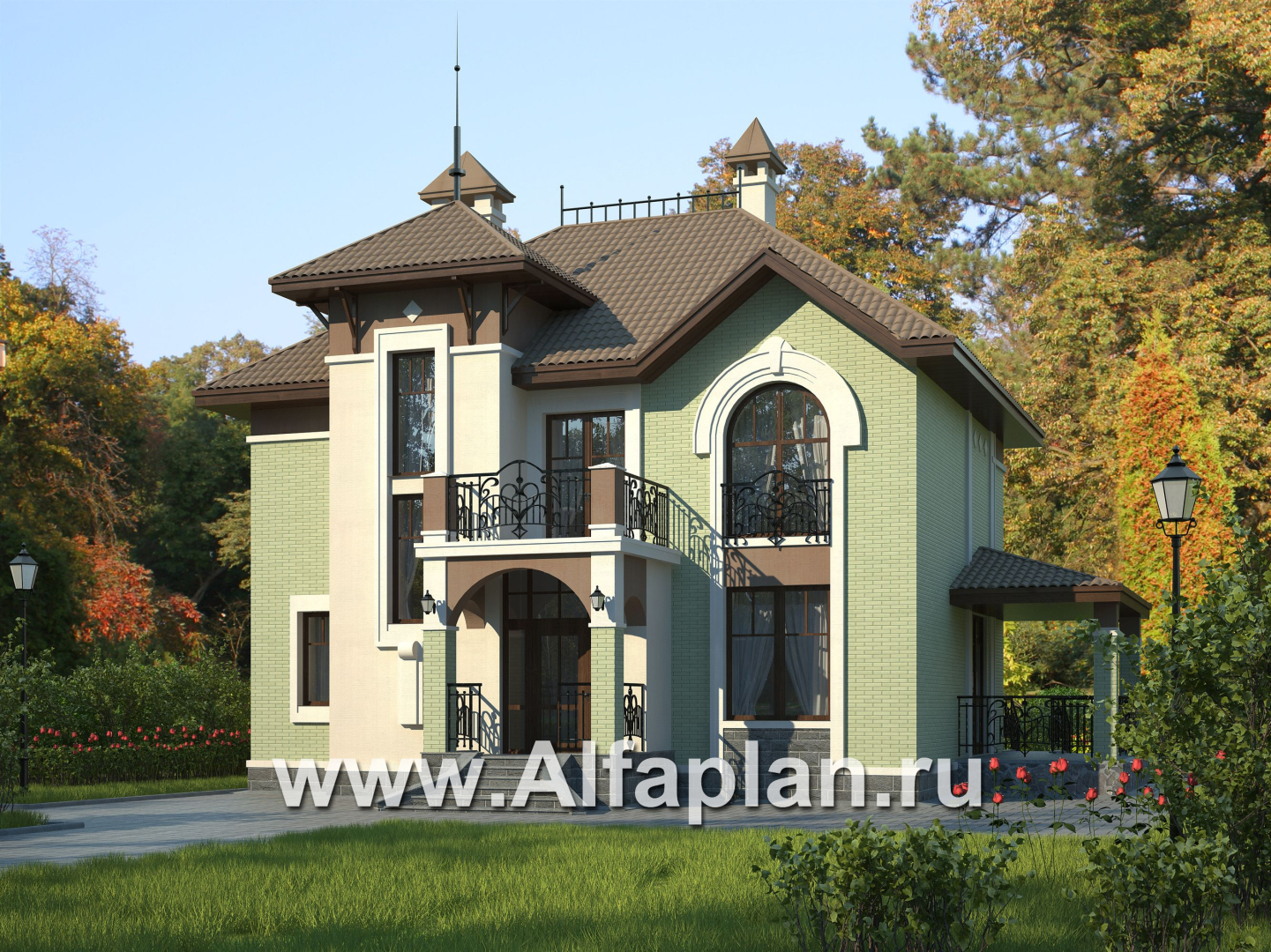 «Разумовский» - проект двухэтажного дома, с террасой, с балконом, в стиле модерн - дизайн дома №2