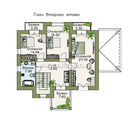 «Разумовский» - проект двухэтажного дома, с террасой, с балконом, в стиле модерн - превью план дома