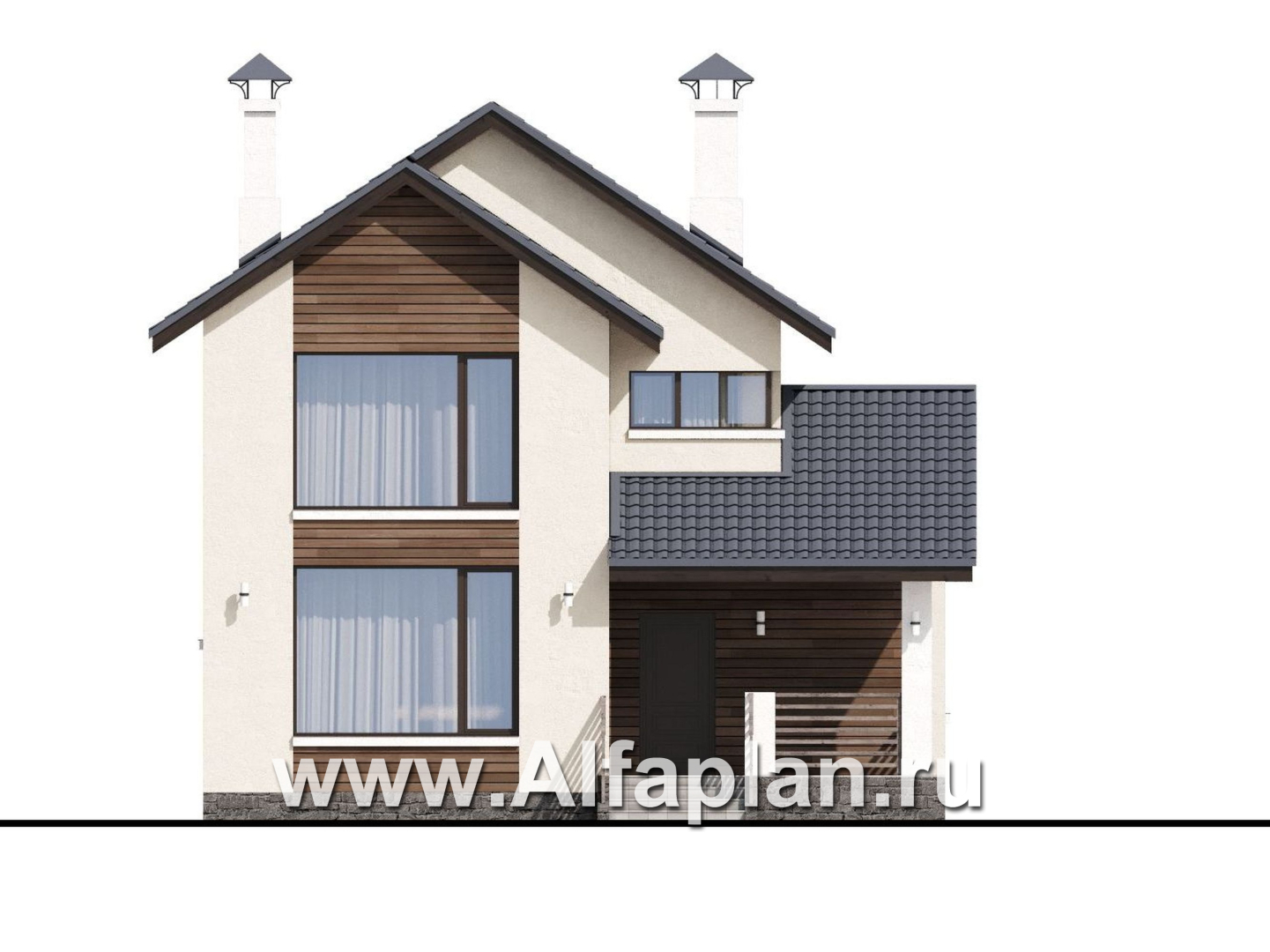 «Весна» - проект двухэтажного дома, планировка с террасой, в скандинавском стиле - фасад дома