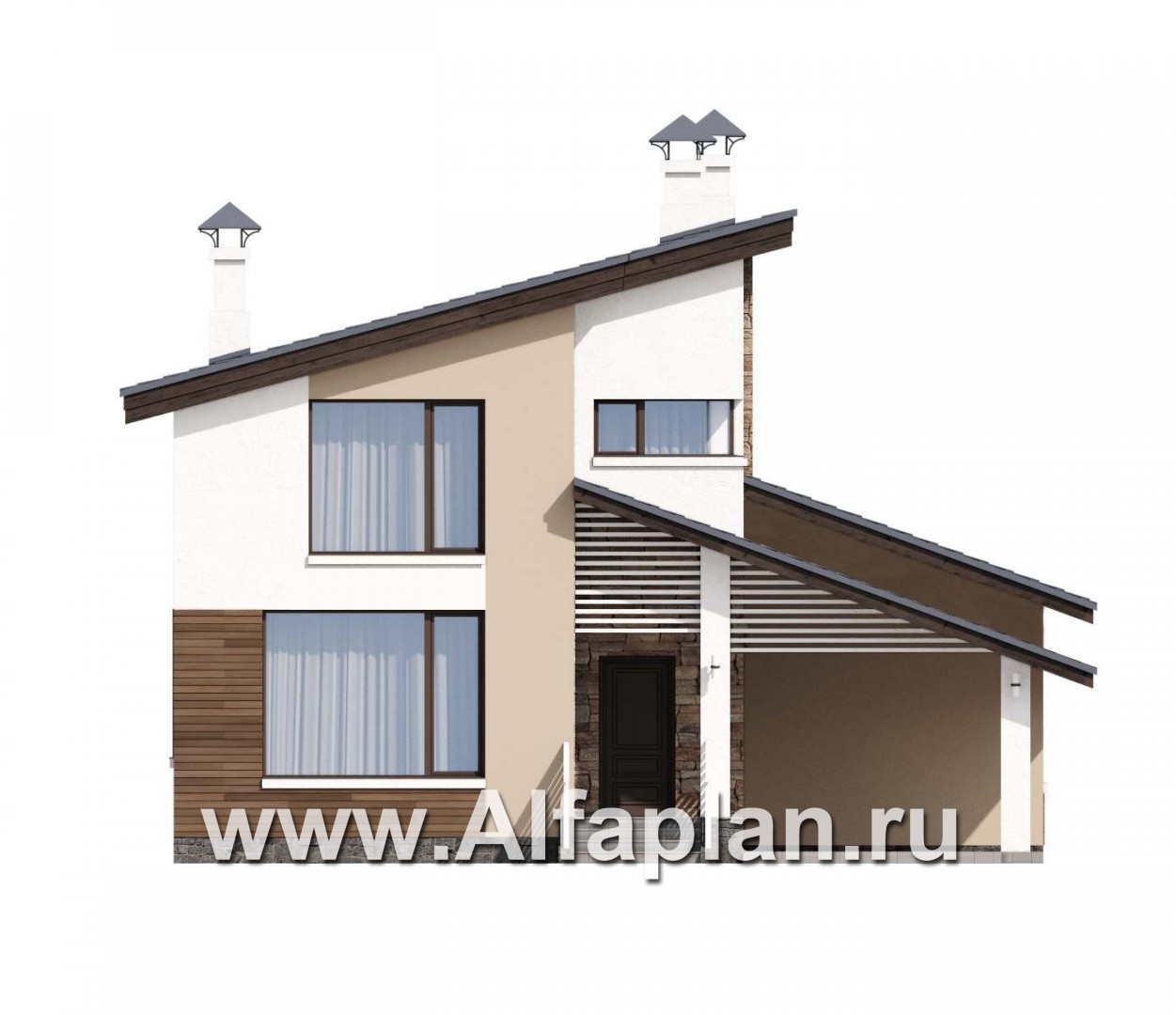 Проекты домов Альфаплан - «Западный бриз» - рациональный дом в скандинавском стиле с удобным планом - изображение фасада №1