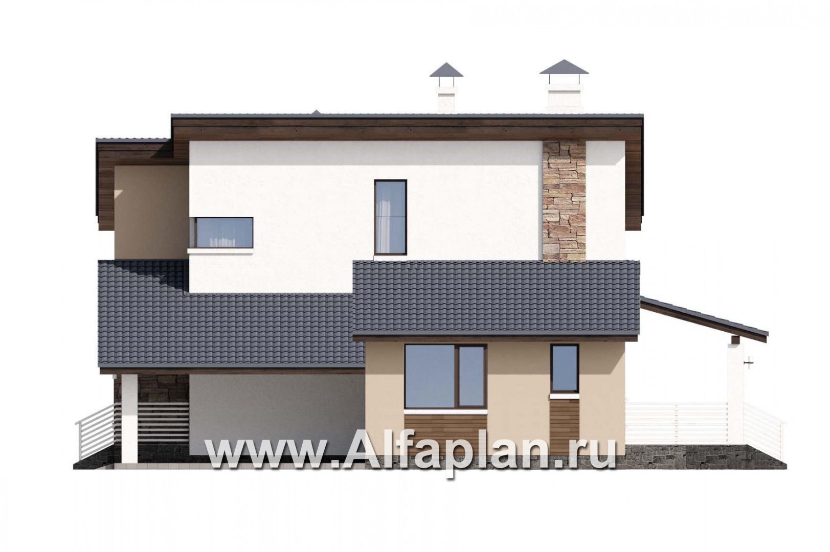 Проекты домов Альфаплан - «Западный бриз» - рациональный дом в скандинавском стиле с удобным планом - изображение фасада №2