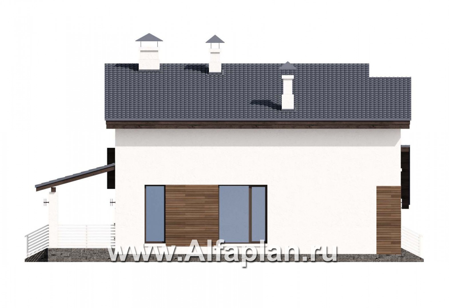 Проекты домов Альфаплан - «Западный бриз» - рациональный дом в скандинавском стиле с удобным планом - изображение фасада №3