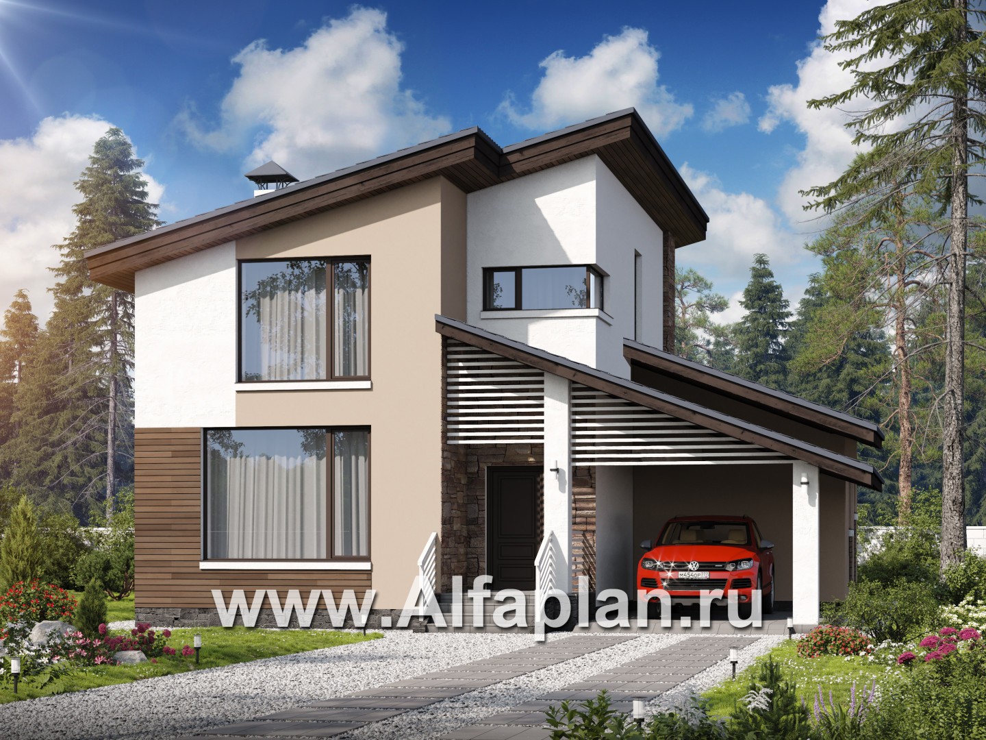 Проекты домов Альфаплан - «Западный бриз» - рациональный дом в скандинавском стиле с удобным планом - основное изображение