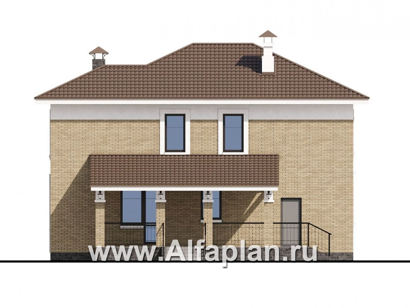 «Топаз» - проект двухэтажного дома из газобетона, с открытой планировкой, с террасой - фасад дома
