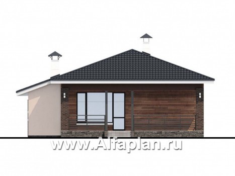 «Каллиопа» - проект одноэтажного дома, 3 спальни, с террасой и с гаражом, в современном стиле - превью фасада дома