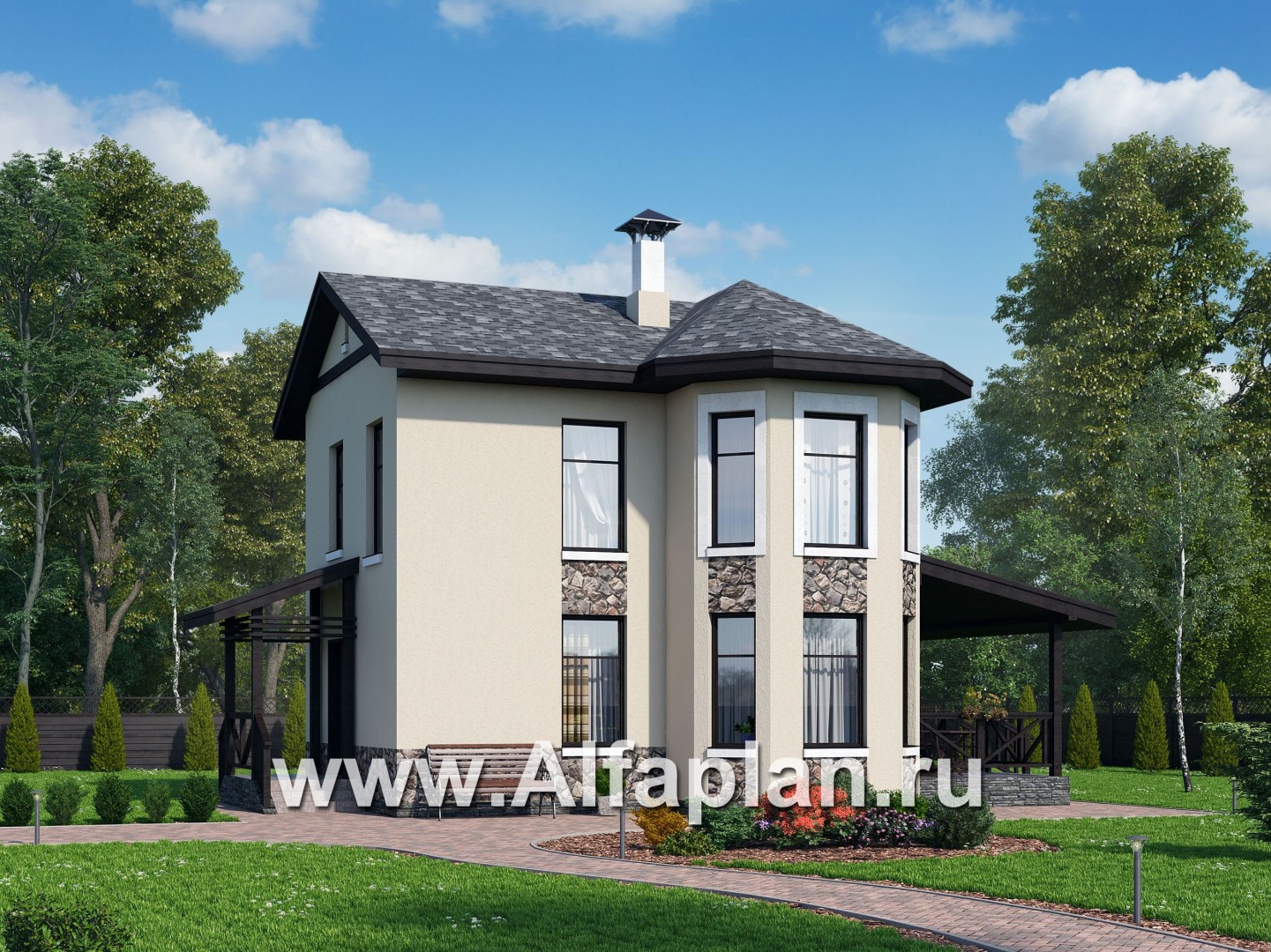Проекты домов Альфаплан - Компактный дачный дом с террасой - основное изображение