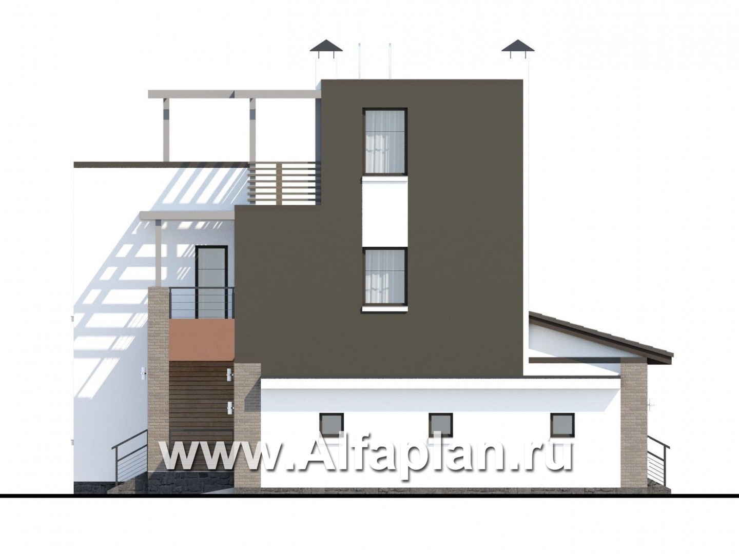 «Рефлекс» - проект двухэтажного дома с гаражом, с террасой, с эксплуатируемой кровлей - фасад дома