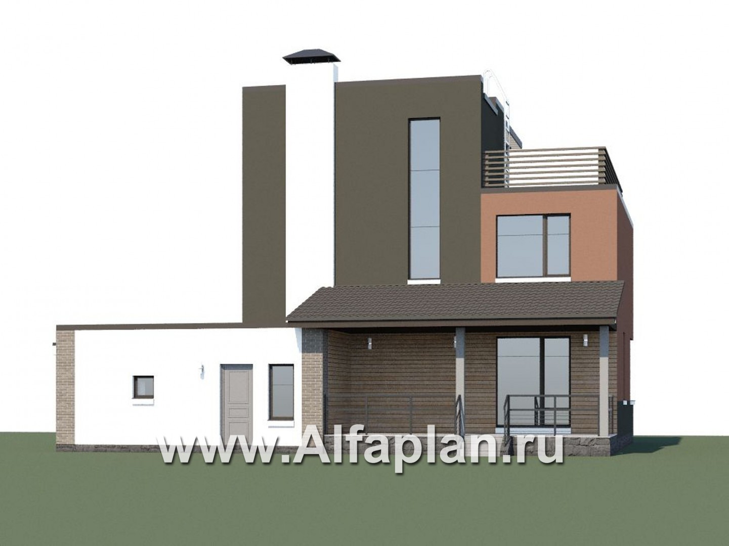 «Рефлекс» - проект двухэтажного дома с гаражом, с террасой, с эксплуатируемой кровлей - дизайн дома №1