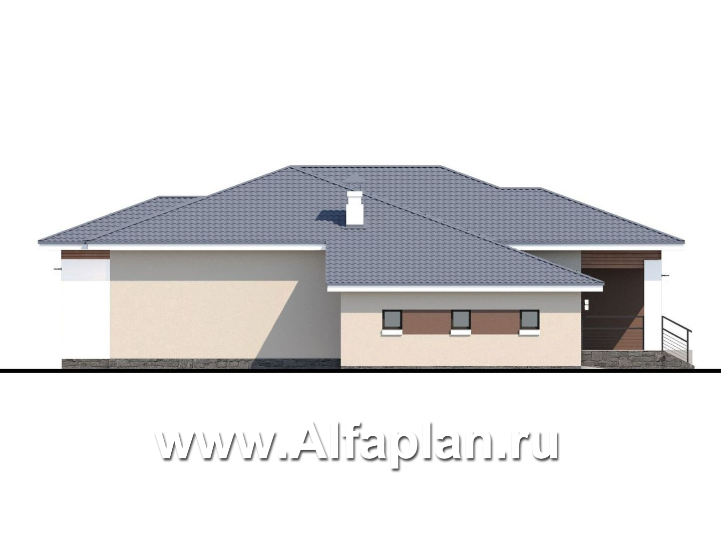 «Калипсо» - проект одноэтажного дома, планировка 3 спальни, с гаражом на 2 авто - фасад дома