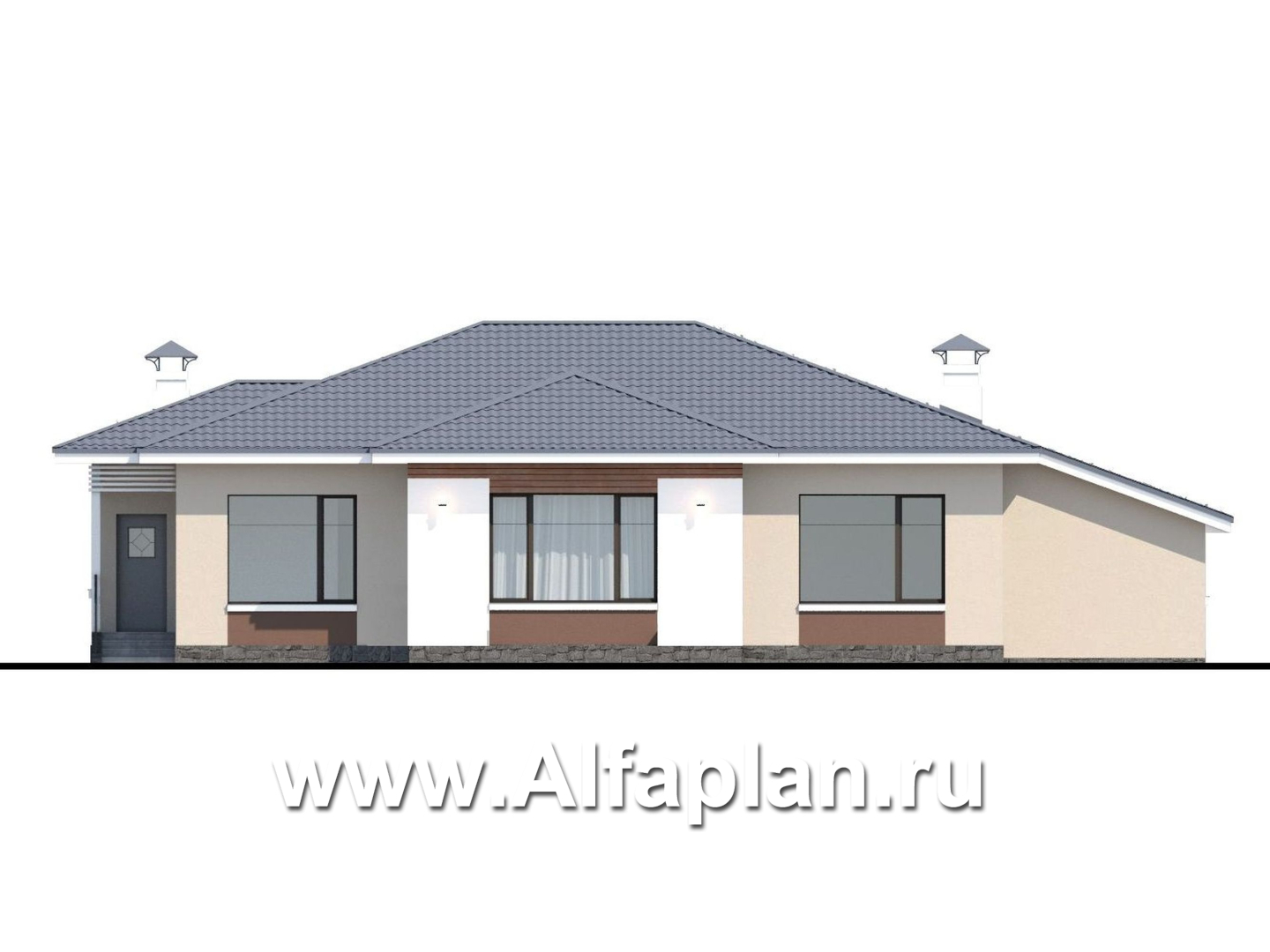 «Калипсо» - проект одноэтажного дома, планировка 3 спальни, с гаражом на 2 авто - фасад дома