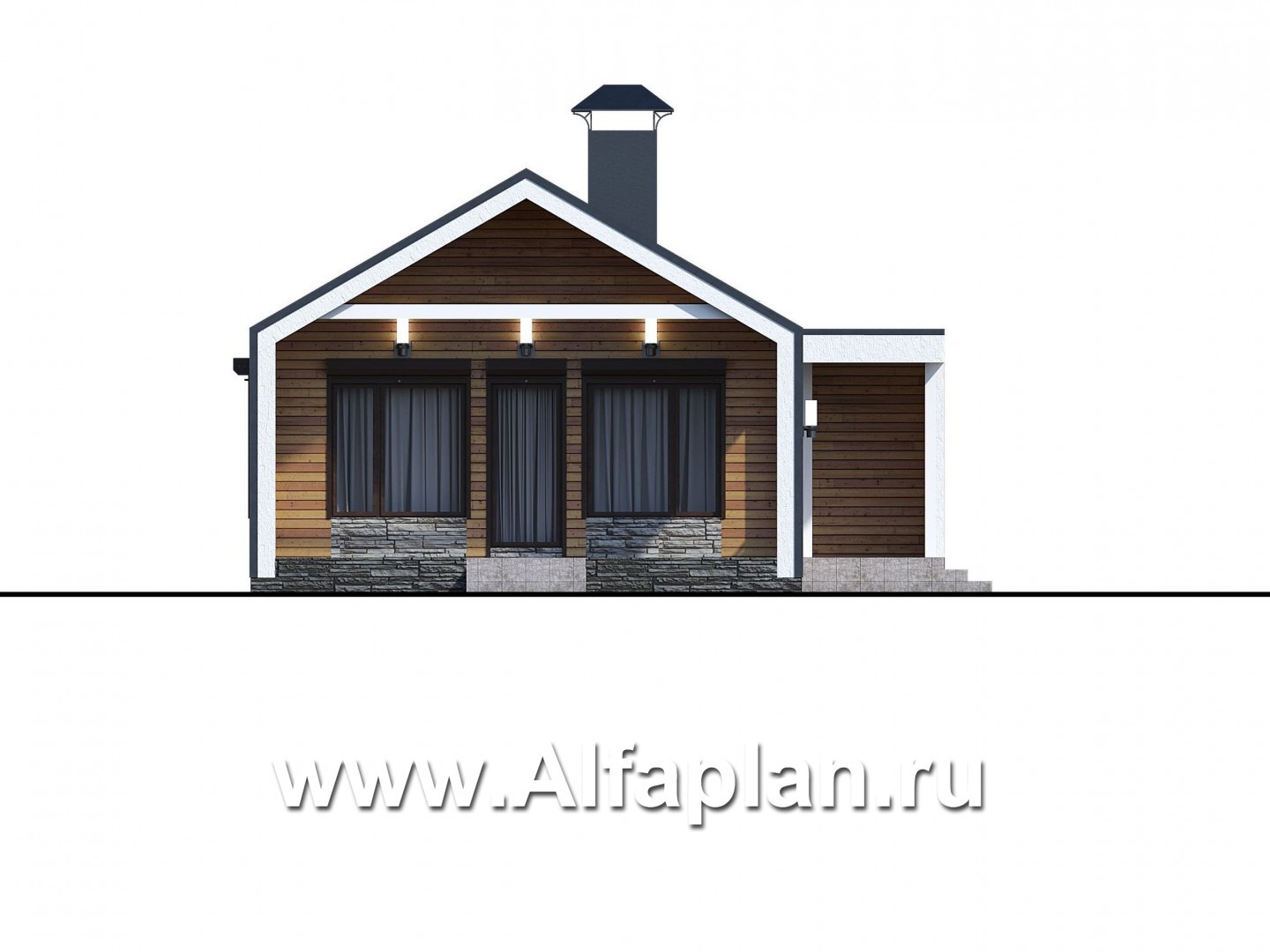 Проекты домов Альфаплан - «Тета» -  проект одноэтажного дома в стиле барн, с террасой, 2 спальни - изображение фасада №1