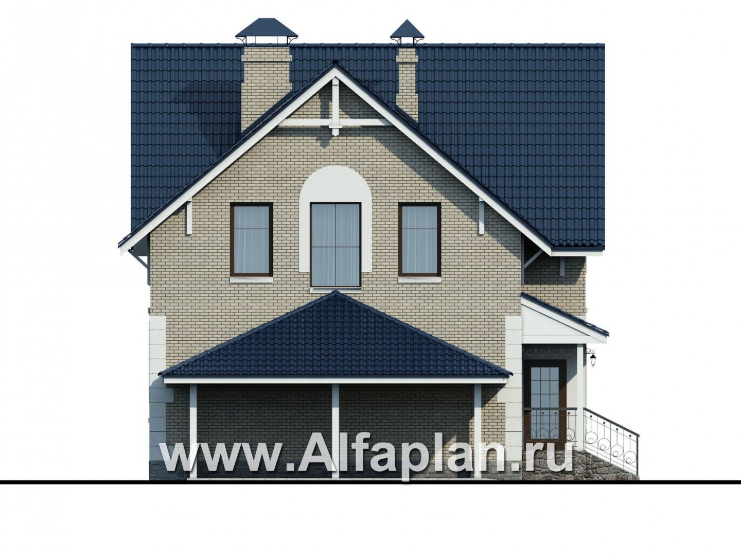 Проекты домов Альфаплан - Проект дома с мансардой из газобетона «Оптима», с гаражом-навесом - изображение фасада №3