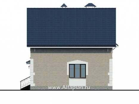 Проекты домов Альфаплан - Проект дома с мансардой из газобетона «Оптима», с гаражом-навесом - превью фасада №2
