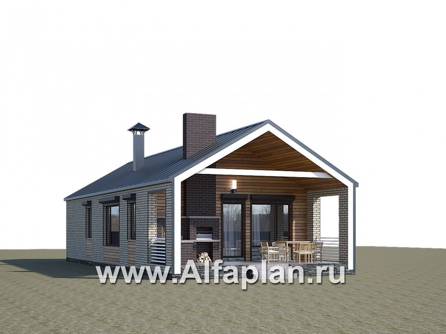 Проекты домов Альфаплан - «Тета» -  проект одноэтажного дома в стиле барн, с террасой, 2 спальни - дополнительное изображение №1