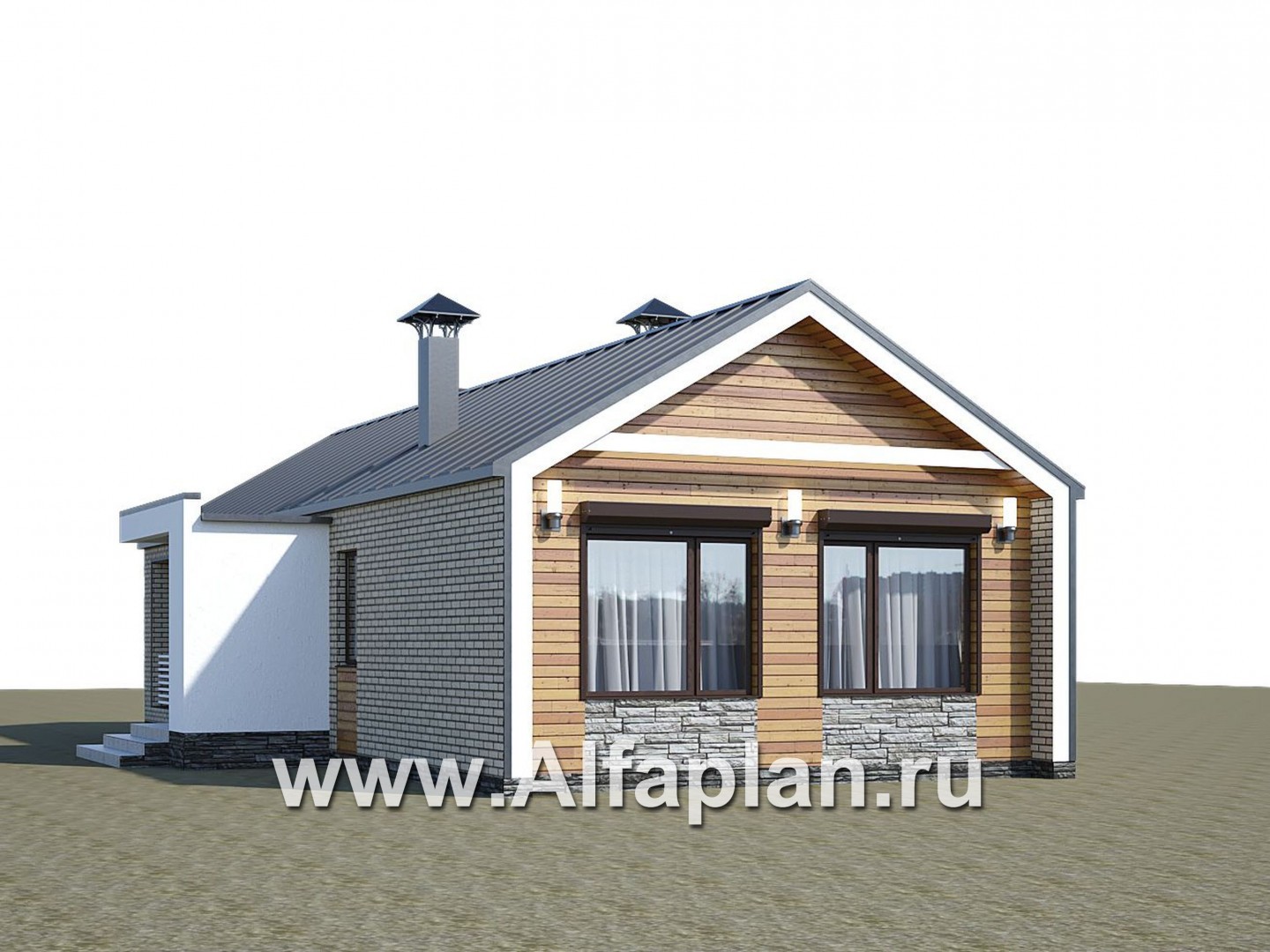 Проекты домов Альфаплан - «Тета» -  проект одноэтажного дома в стиле барн, с террасой, 2 спальни - дополнительное изображение №2