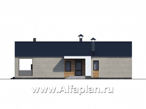 Проекты домов Альфаплан - «Тета» -  проект одноэтажного дома в стиле барн, с террасой, 2 спальни - превью фасада №2