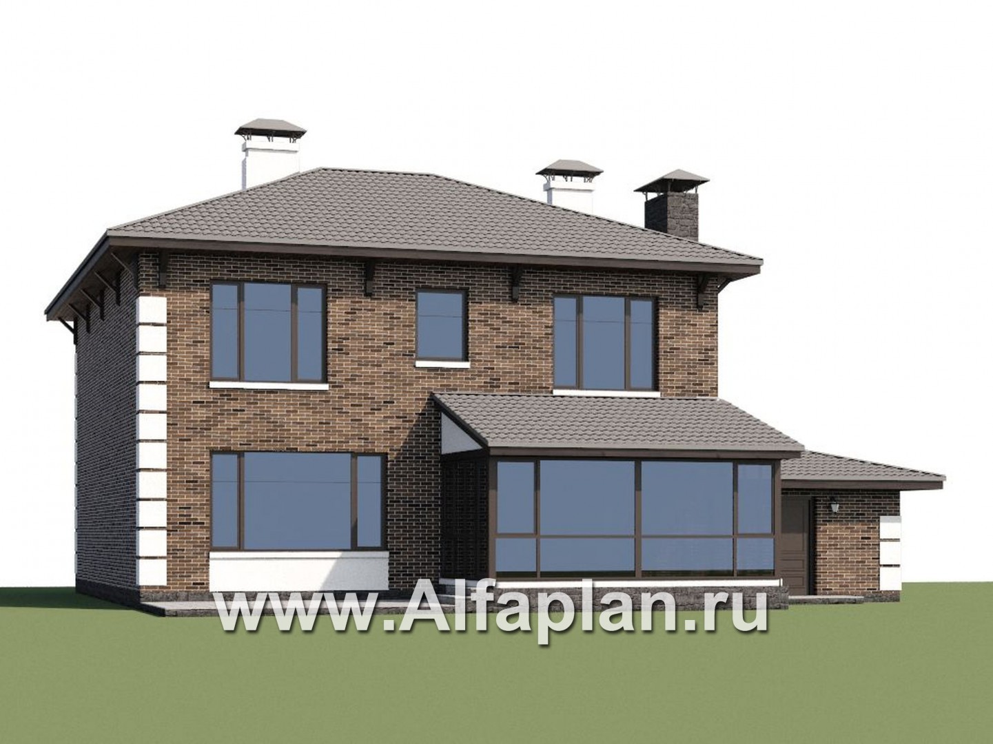 Проекты домов Альфаплан - «Седьмая высота» - проект двухэтажного дома, лестница в центре, с кабинетом и с сауной, с гаражом - дополнительное изображение №1