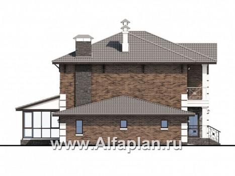 Проекты домов Альфаплан - «Седьмая высота» - проект двухэтажного дома, лестница в центре, с кабинетом и с сауной, с гаражом - превью фасада №3