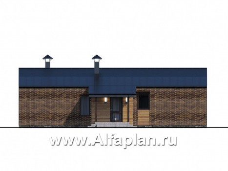 «Йота» -  проект одноэтажного домав стиле барн, с террасой сбоку, 3 спальни - превью фасада дома