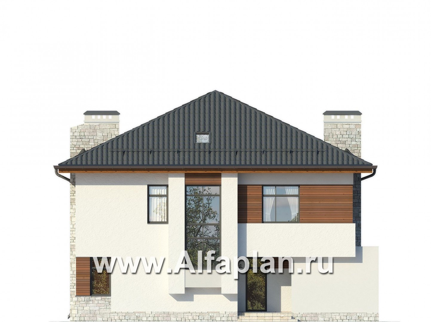 Проекты домов Альфаплан - Современный двухэтажный дом - изображение фасада №1
