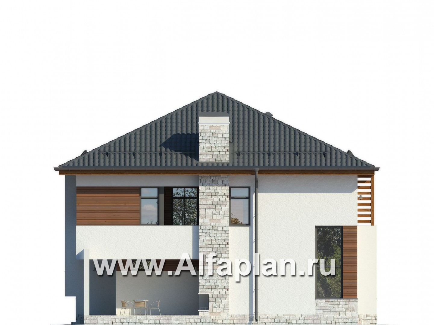 Проекты домов Альфаплан - Современный двухэтажный дом - изображение фасада №4