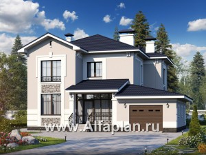 Превью проекта ««Белоостров» - проект двухэтажного дома, планировка с кабинетом на 1 эт, с террасой и с гаражом на 1 авто»