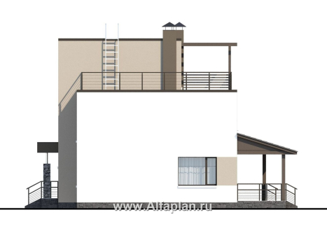«Приоритет» - проект двухэтажного дома из газобетона, с открытой планировкой,  с эксплуатируемой крышей, в стиле хай-тек - превью фасада дома