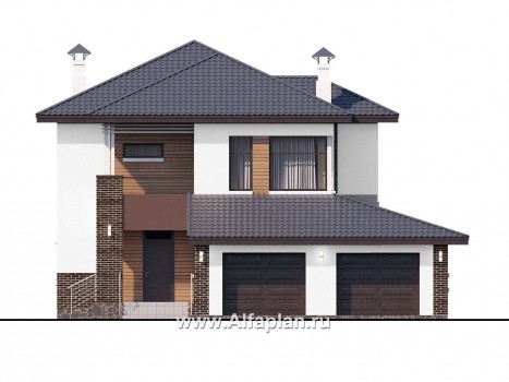 Проекты домов Альфаплан - «Ирида» - стильный современный дом с гаражом на два автомобиля - превью фасада №1