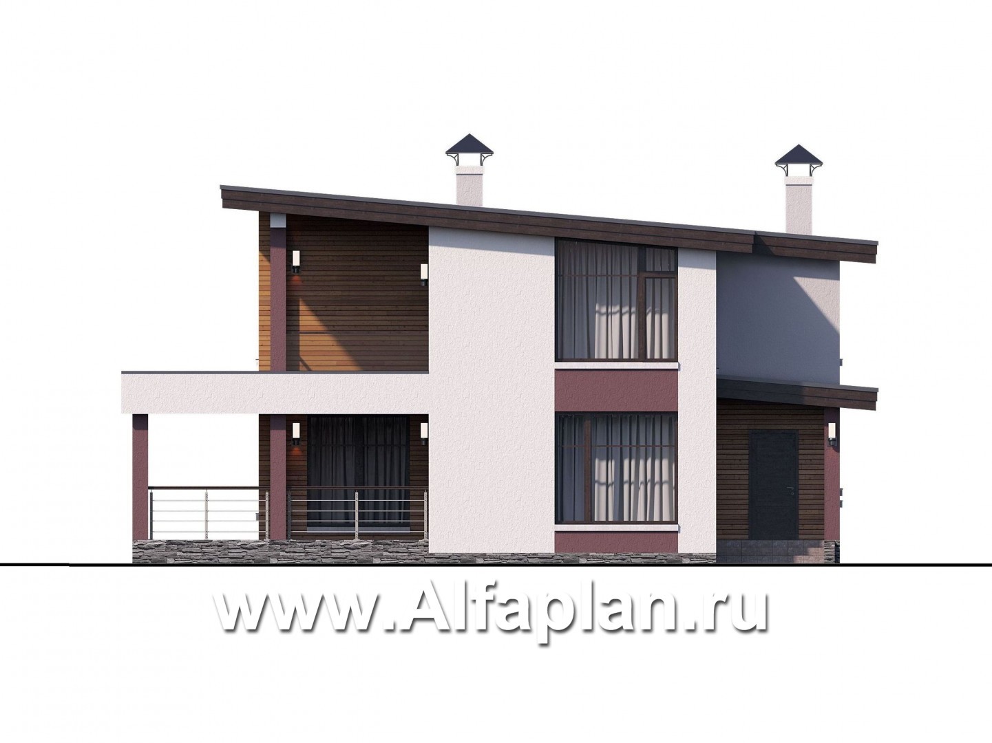«Фабула» - проект двухэтажного дома с террасой и балконом, в скандинавском стиле - фасад дома