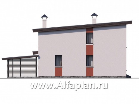 «Фабула» - проект двухэтажного дома с террасой и балконом, с навесом на 1 авто, в скандинавском стиле - превью фасада дома