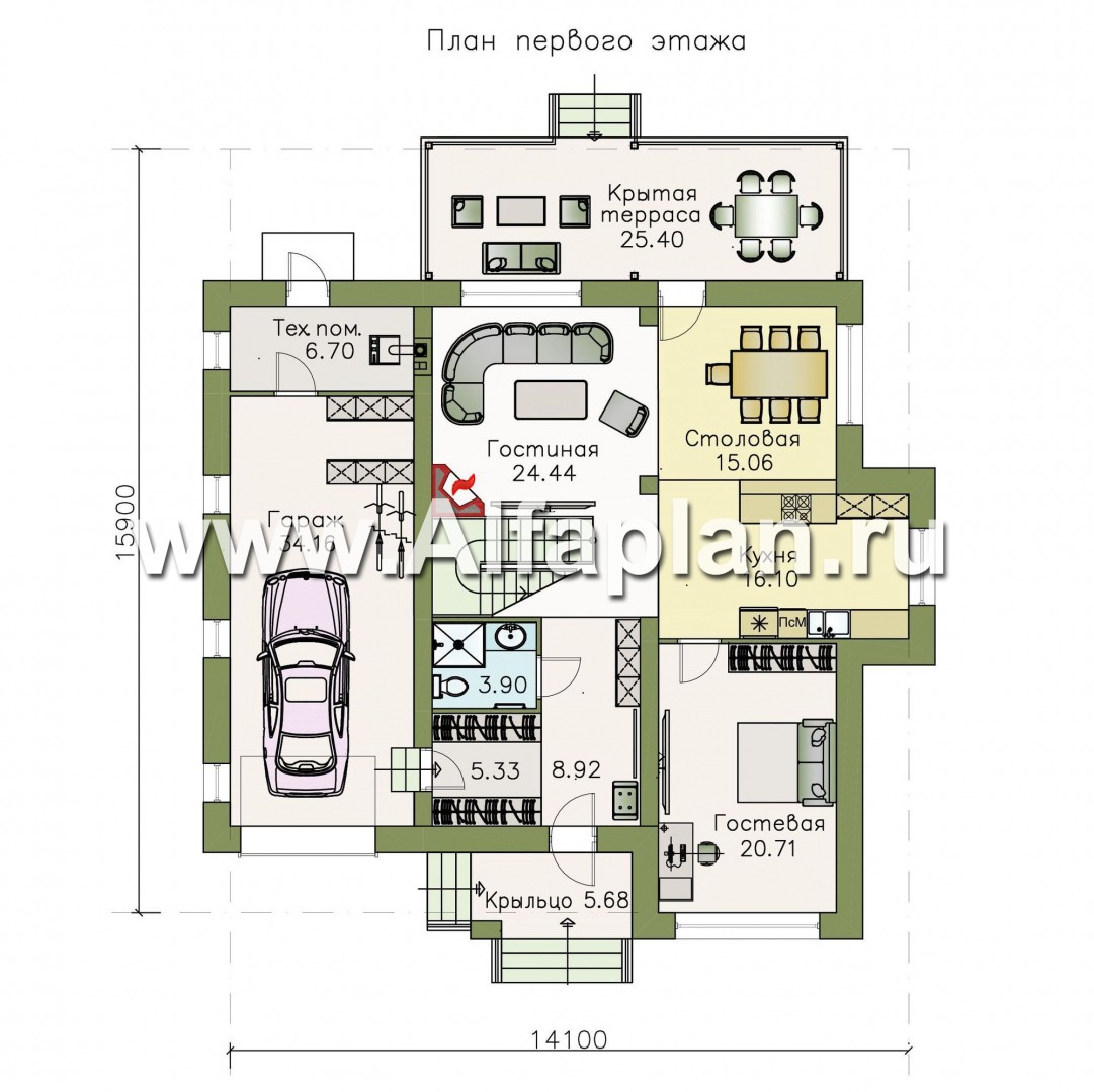 Проекты домов Альфаплан - «Вишера» - стильный дом с гаражом - план проекта №1