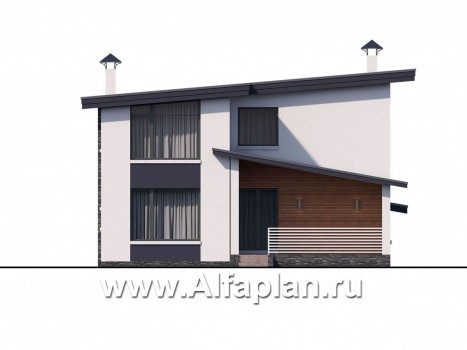 «Модена» - проект двухэтажного дома из газобетона, с террасой, навес на 2 авто, в стиле минимализм - превью фасада дома